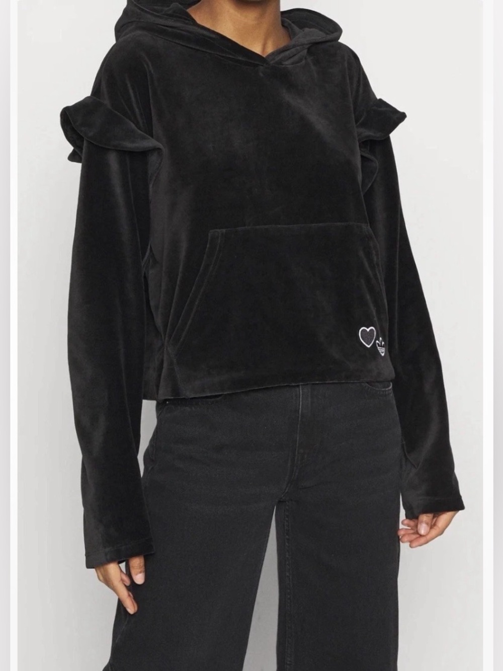 NWT *RARE* Adidas X Love Oversized Velour Ruffle Cropped Hoodie
